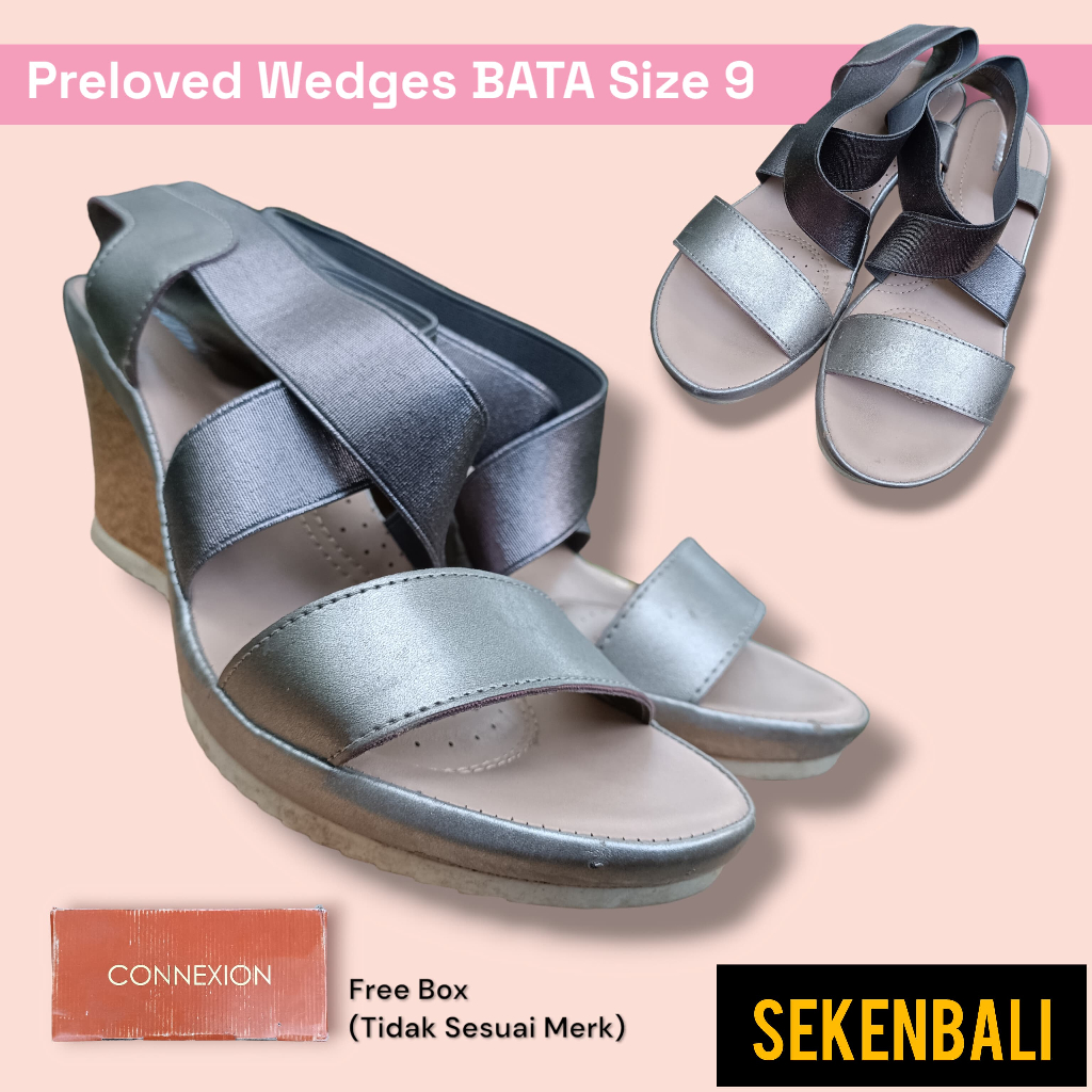 Preloved Sandal Wedges Wanita Merk BATA Size 40 - Sandal Sepatu Silver - Sandal Wanita - Sandal BATA