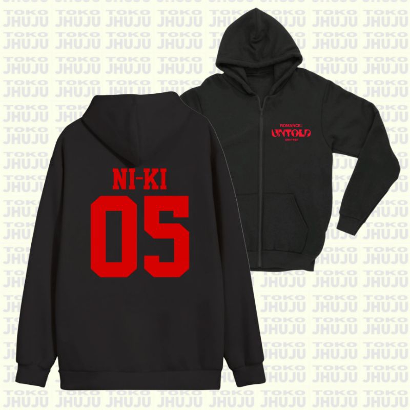 Hoodie ZIPPER Sablon Enha Jay Engene Romance Untold MERAH Nama Nomor Member DB