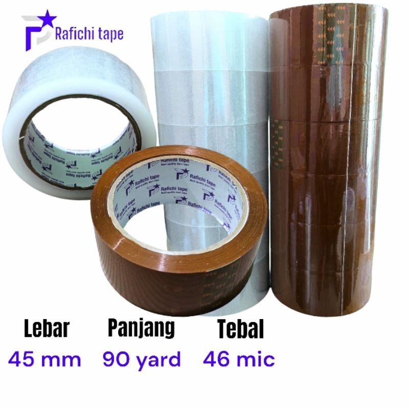 

Rafichi Lakban Bening Dan Coklat Ukuran 45x90yard 1 Slop isi 6 Pcs Lakban Packing Opp