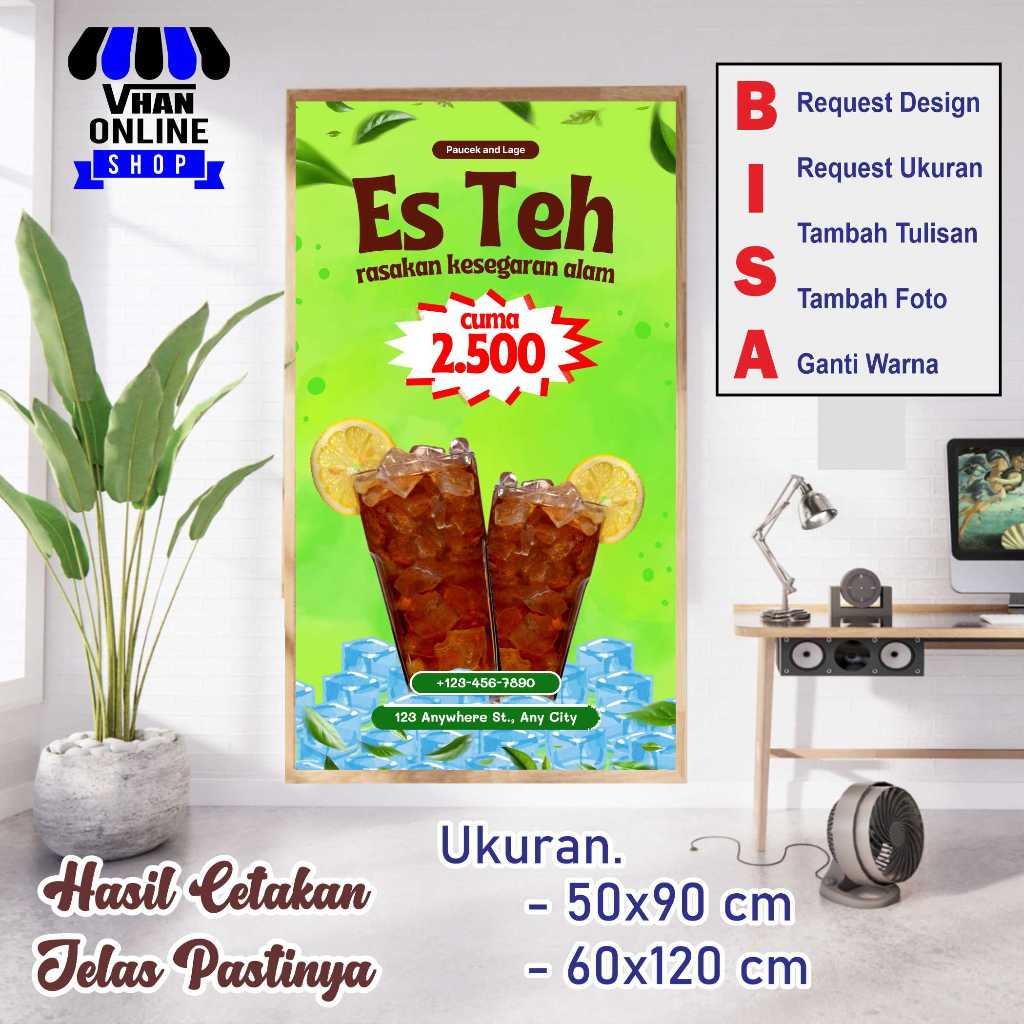 Size Standart Banner Spanduk MMT Usaha Es teh Jumbo Keren Bagus