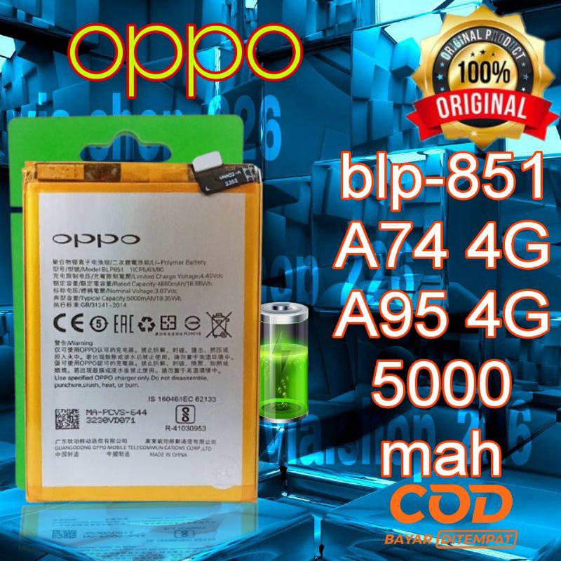 blp851 baterai original Oppo A74 4G A95 4G kapasitas 5000 mah blp 851 batre oppo a744g a954g battery