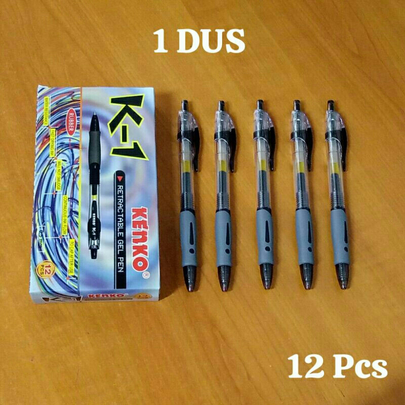 

[Pak-12 Buah] Kenko K-1 Gel Pen Hitam 0.5 mm / Pulpen Jel Pena Black