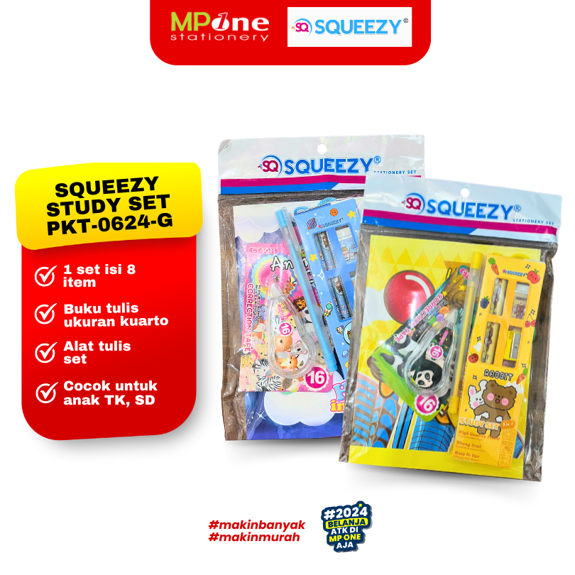 

( 1 SET) SQUEEZY STUDY SET - PAKET BELAJAR ISI 8 ITEM - STUDI SET ANAK TK DAN SD