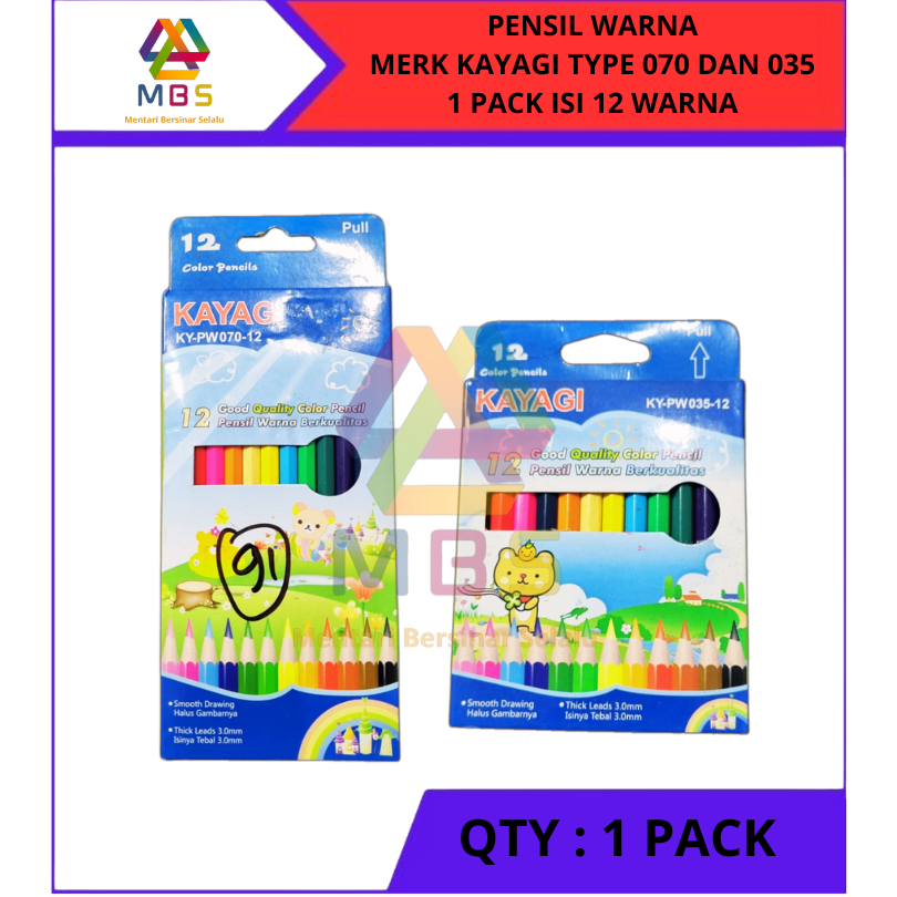 

PENSIL WARNA MERK KAYAGI PANJANG TYPE 070 DAN PENDEK TYPE 035 1 PACK ISI 12 WARNA