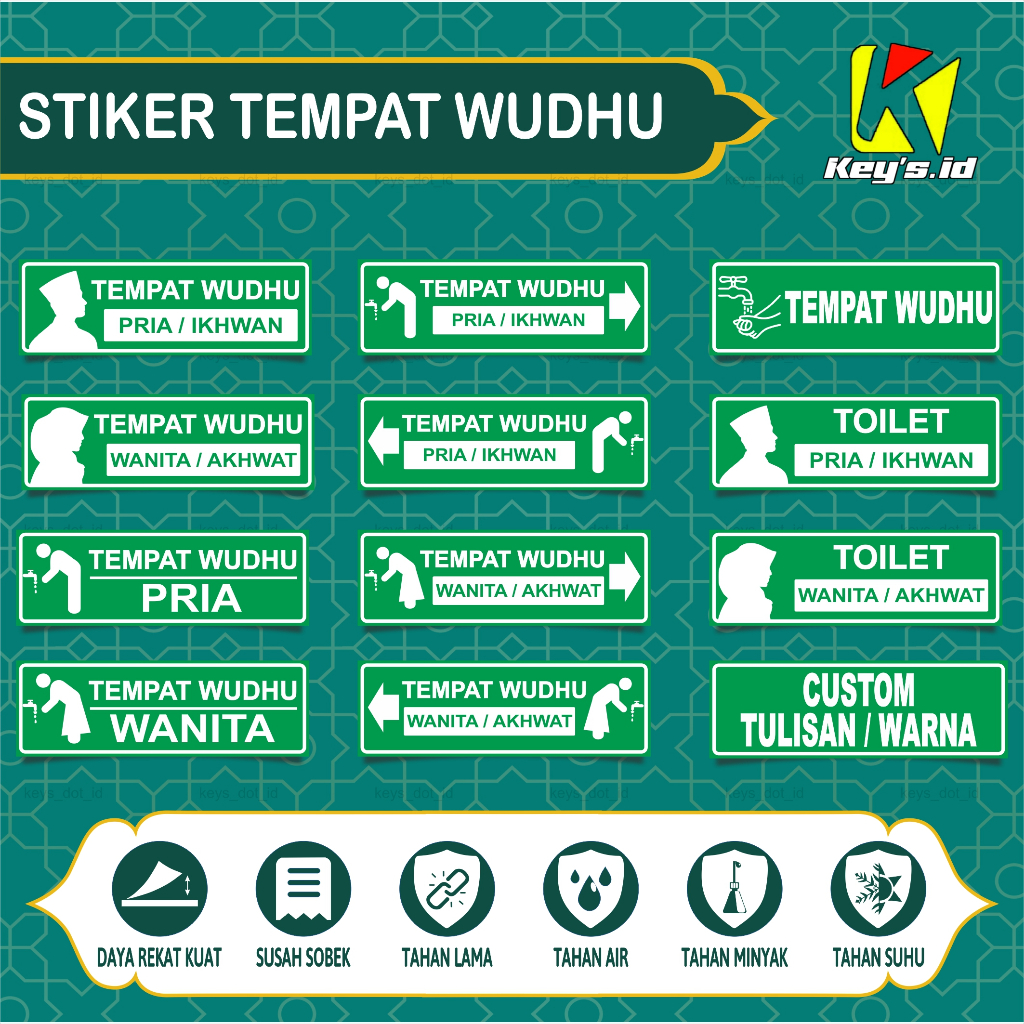 

STIKER TEMPAT WUDHU MUSHOLA MASJID, STIKER PETUNJUK ARAH TEMPAT WUDHU PRIA WANITA, STIKER MUSHOLA MASJID