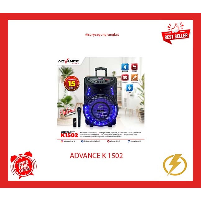 SPEAKER PORTABLE ADVANCE 15 INCH USB FM BLUETOOTH  - K 1502