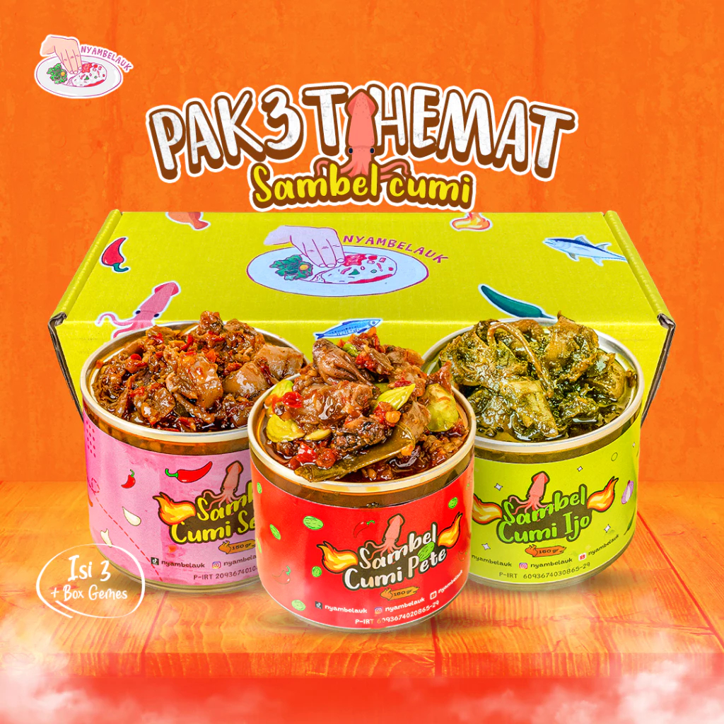 

SAMBEL Extra Pedas By Nyambelauk Paket 3 Pcs - Sambal Cumi Pete/Cumi Ijo/Cumi Sedep 150gr