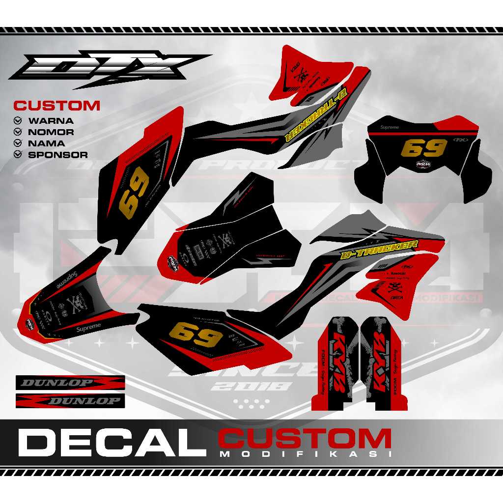 Decal  Sticker DTracker / DT / D-Tracker Sticker Fullbody (FULL CUSTOM / FULL DESAIN) MERAH HITAM FU