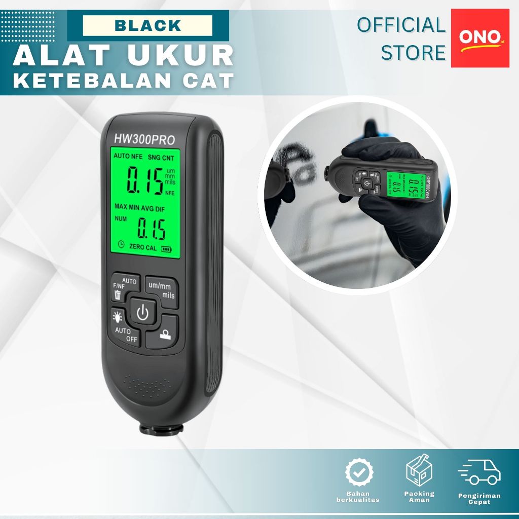 ONOID Alat Ukur Ketebalan Cat Mobil Pengukur Cet Digital Coating Thickness Gauge Car Motor - Black