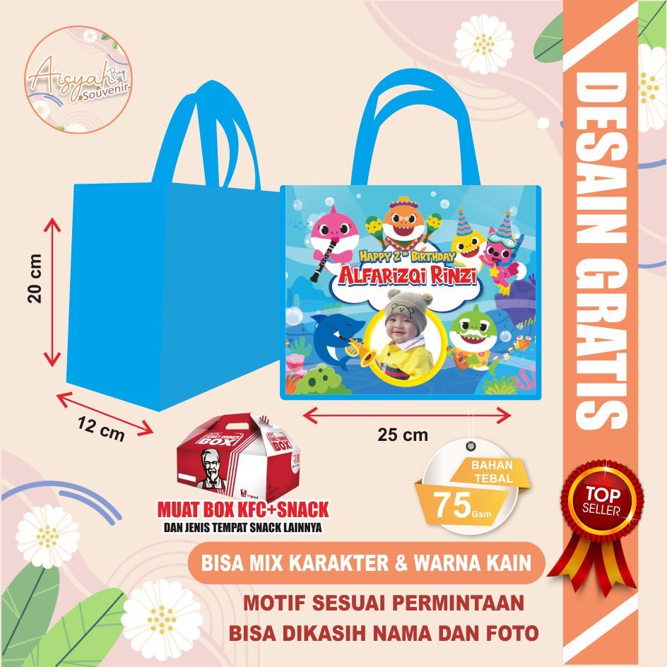 

tas ultah baby shark + tas ulang tahun baby shark + tas bingkisan ultah baby shark + tas souvenir baby shark