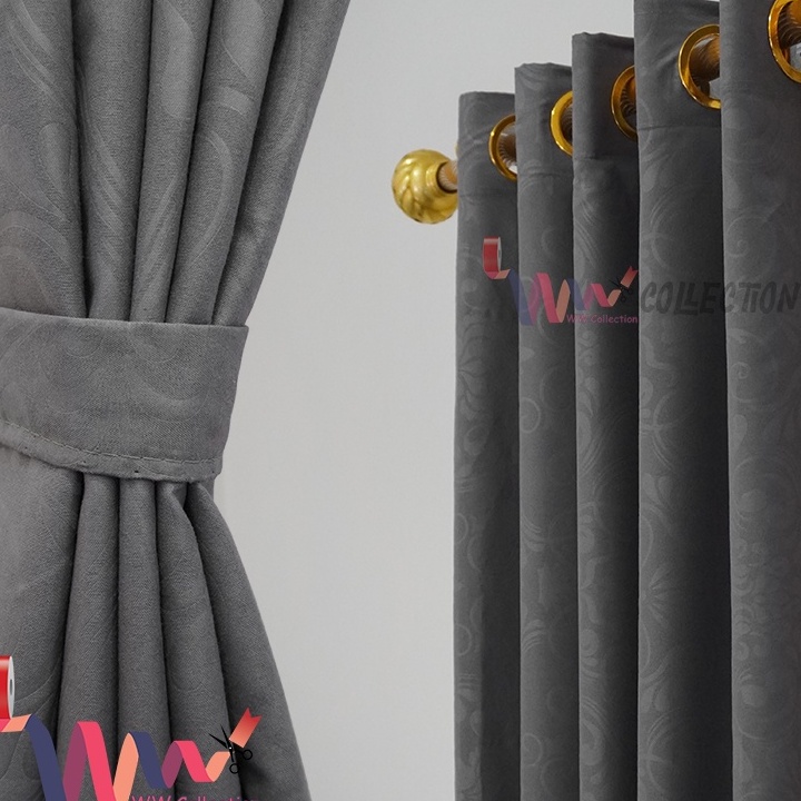 HJ6  Gorden Pintu Jendela Polos Embos Smokering Abu Coklat Biru Pink Ungu Putih Maroon