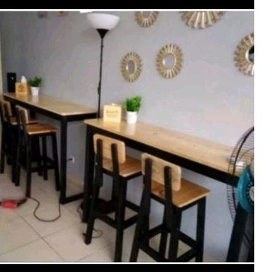 meja makan cafe resto set +2 kursi sender