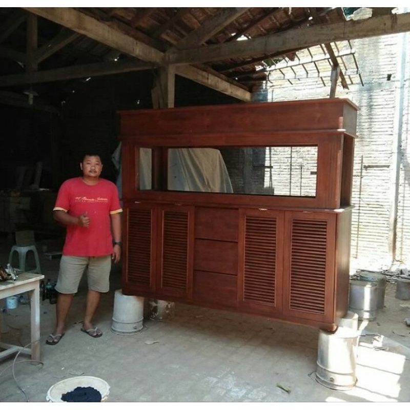 lemari aquarium kayu jati