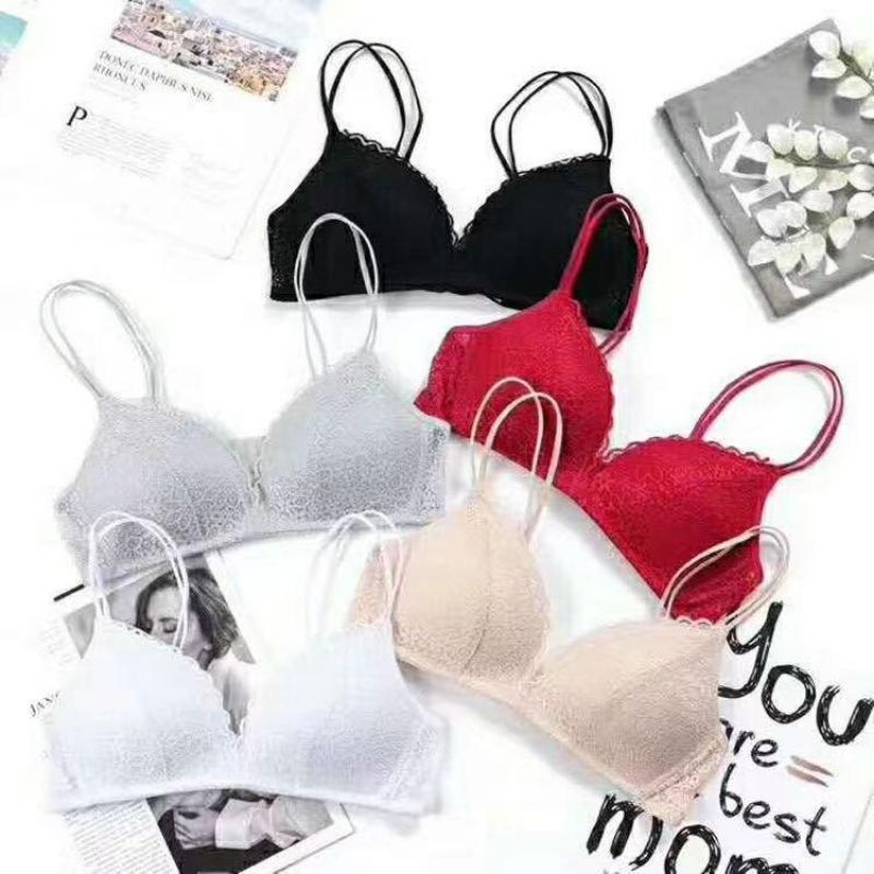 Bra sexy BH Brokat tanpa kawat busa Bralette Pakaian Dalam Wanita Renda Import Tipis Kekinian Lucu
