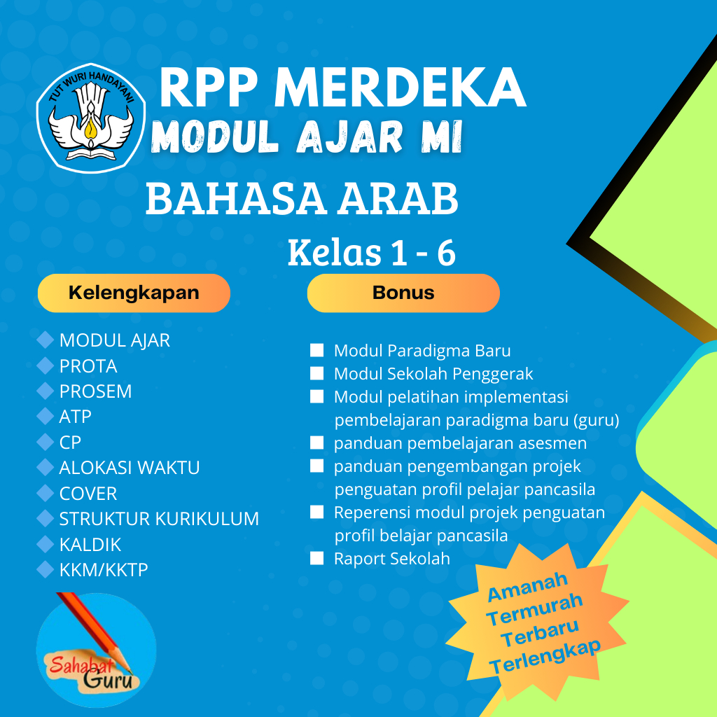 

MODUL AJAR BAHASA ARAB MADRASAH IBTIDAIYAH/MI KELAS 1-6 KURIKULUM MERDEKA LENGKAP
