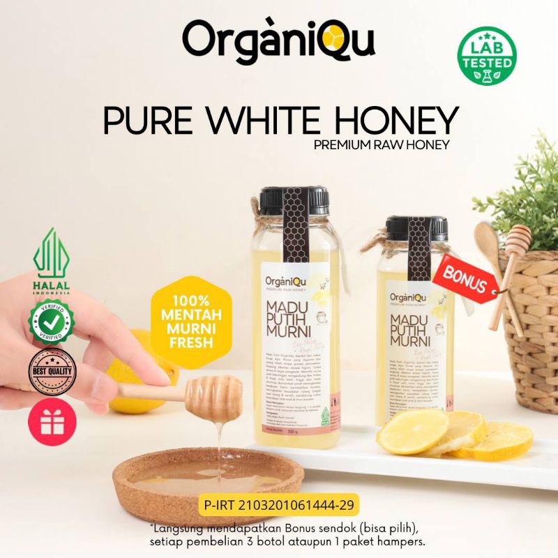 

Madu Mentah Putih +Royal jelly + Bee Polen 315gr | OrgàniQu | Raw Honey