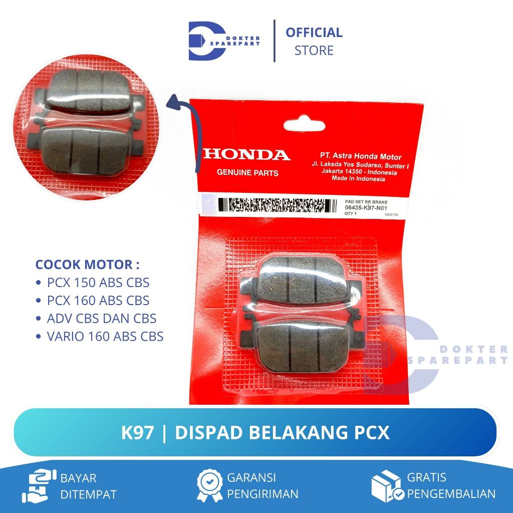 K97 DISPAD BELAKANG PCX 150 ABS CBS / PCX 160 ABS CBS / VARIO ABS CBS / KAMPAS REM / DISPAD BELAKANG
