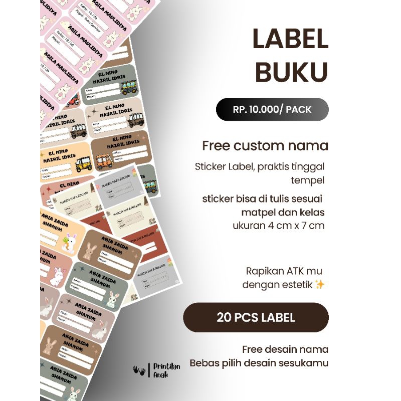 

Label Buku Custom Estetik