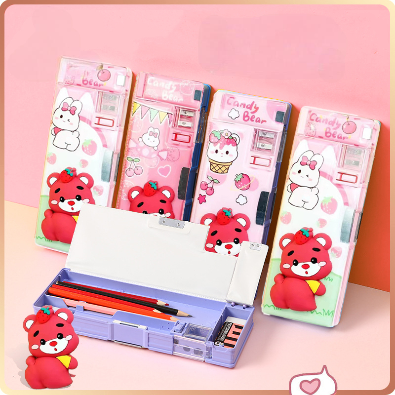 

Kotak Pensil Magnet SQUISHY Desain 3D Bantuan Kartun Beruang Stroberi/Tempat pensil multifungsi