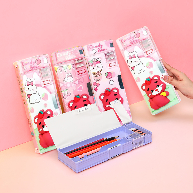 

THE TIME-Pensil Magnet SQUISHY Desain 3D Bantuan Kartun Beruang Stroberi/Tempat pensil multifungsi