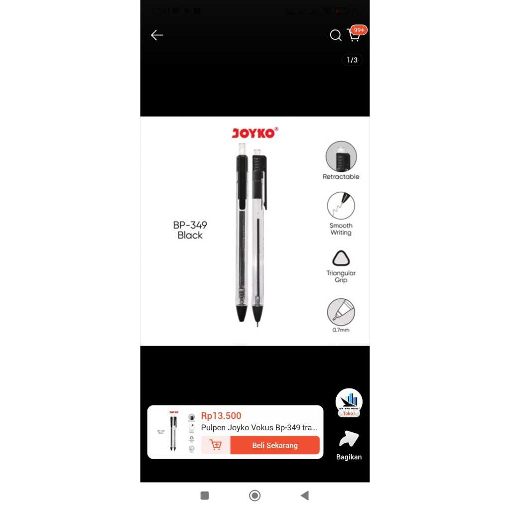 

Pulpen Joyko Warna Hitam BP-349 trans 0.7mm 1 pcs