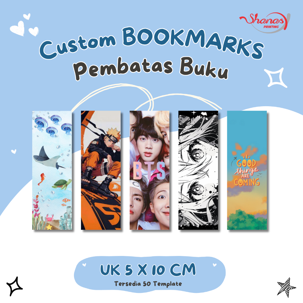 Cetak Custom BOOKMARKS (Pembatas Buku) Art Carton 260gsm FREE TEMPLATE