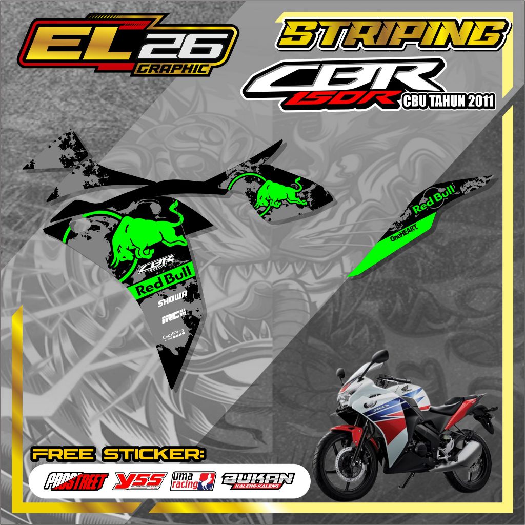 421 STRIPING STICKER HONDA CBR 150 R CBU - STRIPING HONDA CBR 150 R CBU MOTIF RED BULL