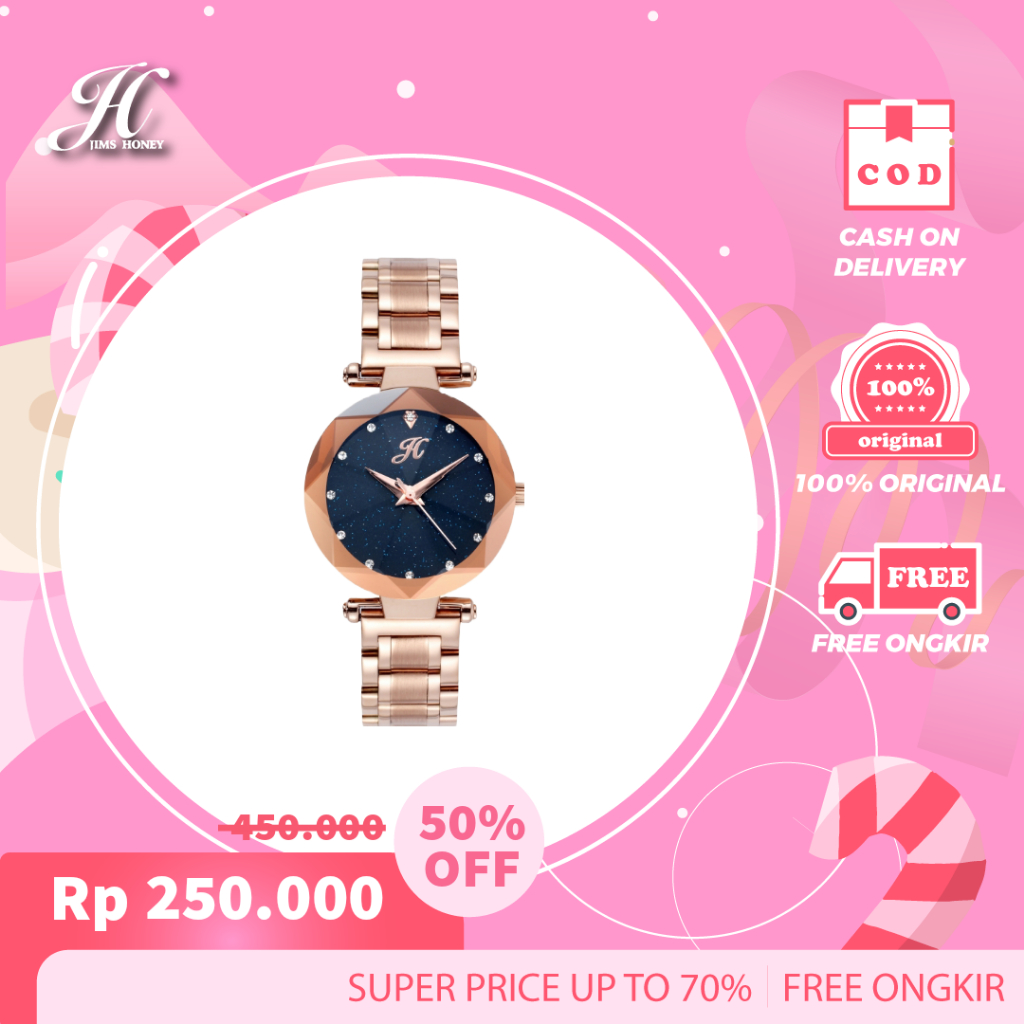 JIMS HONEY JH JT 8052 Watch Jam Tangan Wanita Rantai Gold Hitam Arloji Elegan Grosir JIMSHONEY