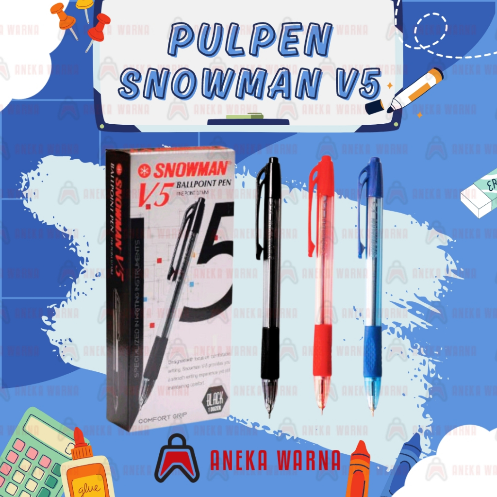 

PULPEN/PEN/BALLPOINT | SNOWMAN V5 | WARNA HITAM BIRU MERAH (PACK)
