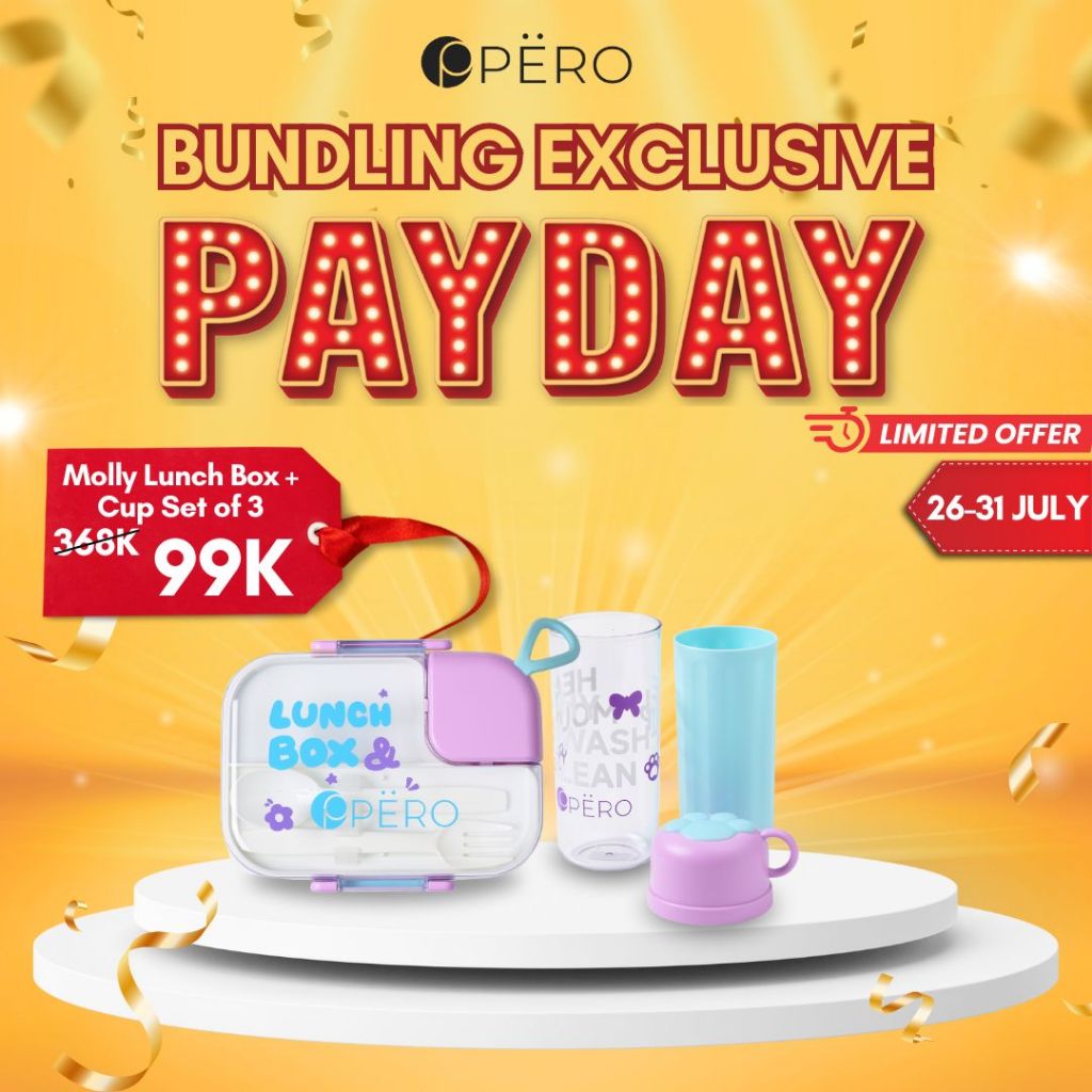 Pero Bundling Molly Lunch Box Set with Cutlery 1300ML & Travel Cup Set 3 in 1