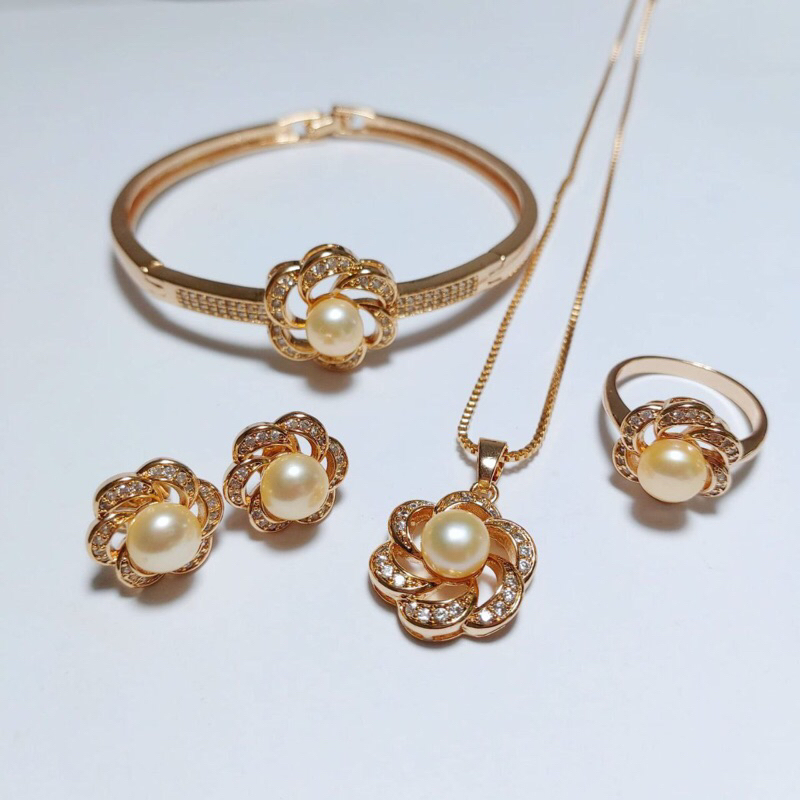 PERHIASAN SET RHODIUM MUTIARA TAWAR ASLI BERSERTIFIKAT