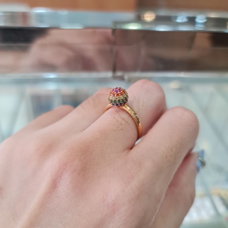RAINBOW RING CINCIN BOLA PELANGI RAINBOW EMAS MUDA 8K