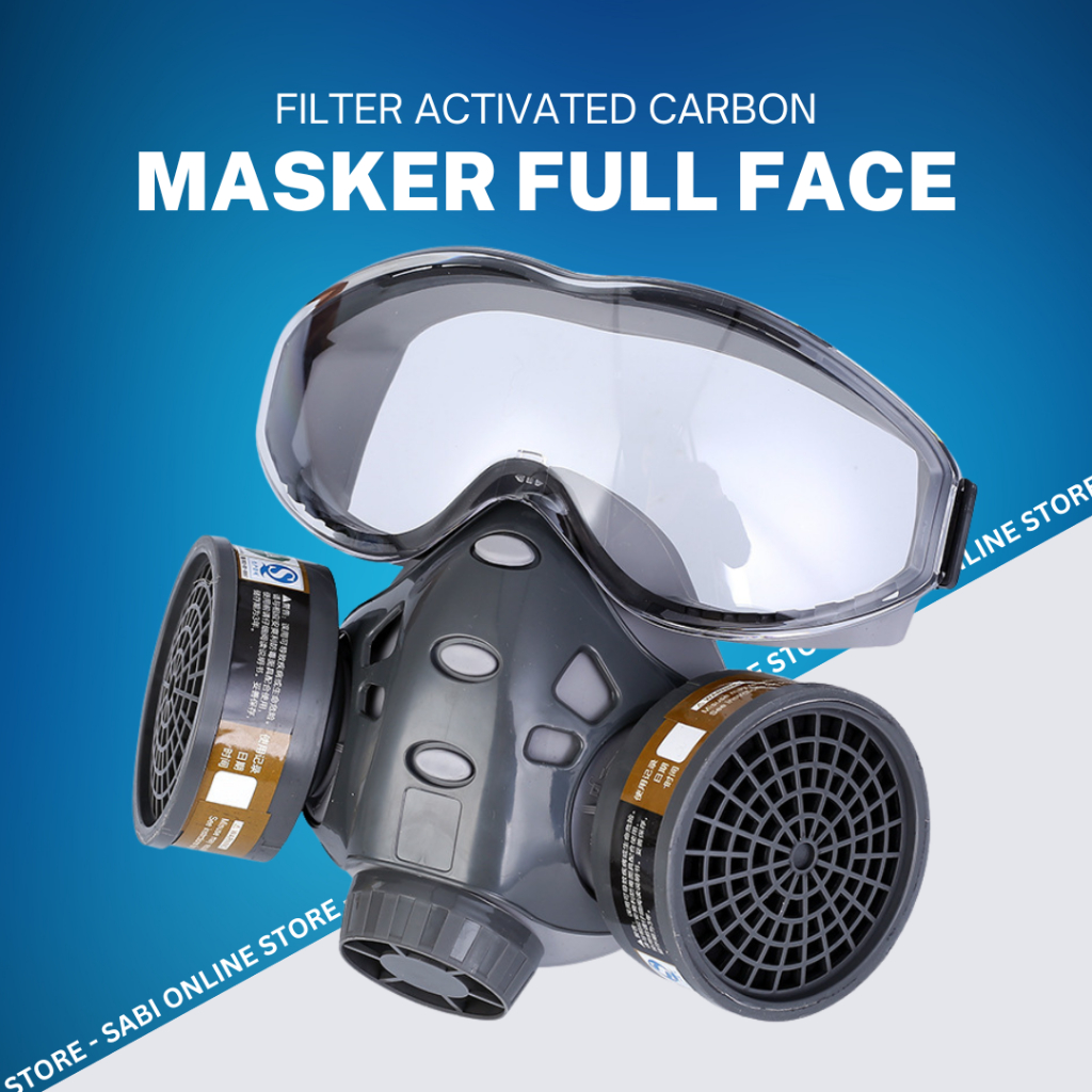 Masker Gas Respirator Full Face dengan Filter Karbon Aktif -Masker Cat Motor Movil Potong Kayu Debu