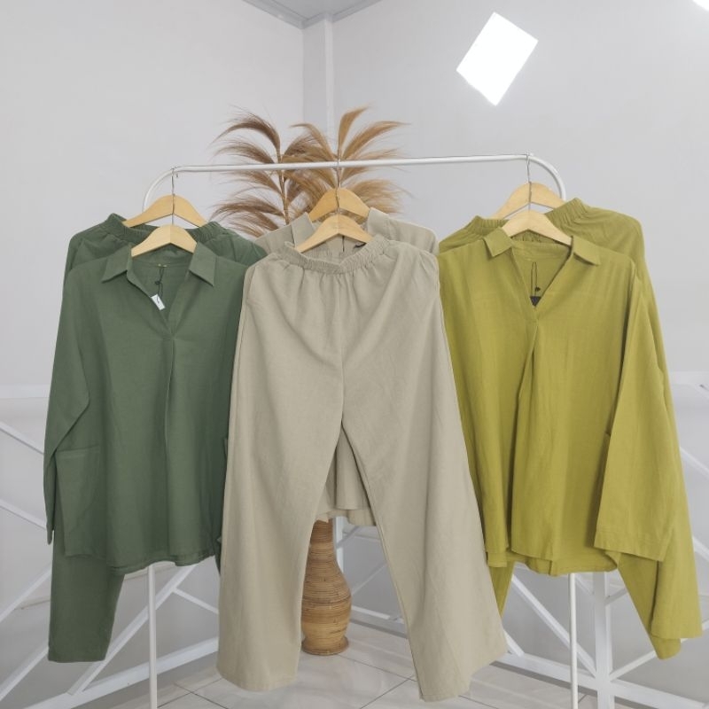 one set linen jumbo - one set wanita oversize jumbo