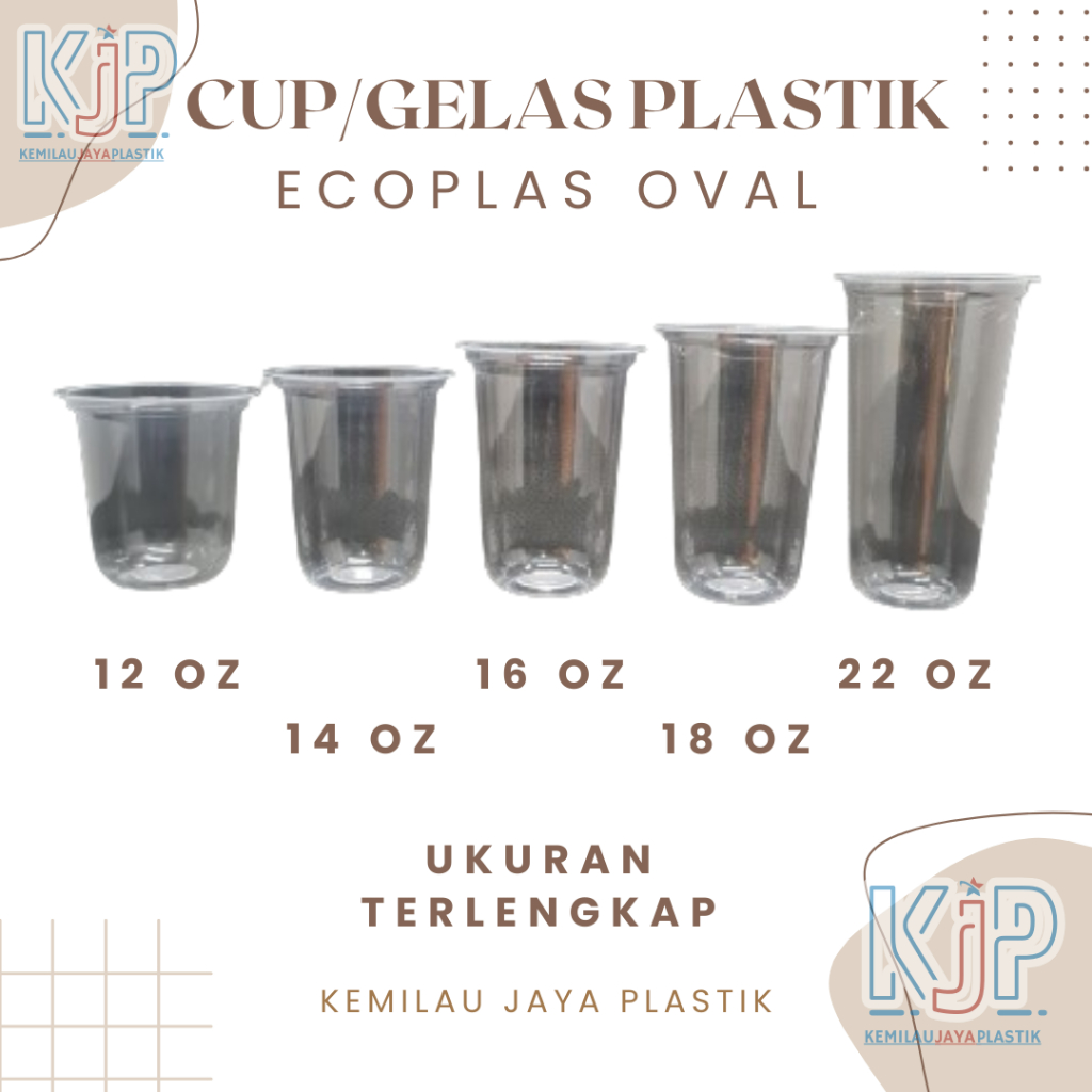 Cup/Gelas Plastik OVAL Puspan/Ecoplas Ukuran 12 Oz, 14 Oz, 16 Oz, 18 Oz, 22 Oz Isi 50 Pcs