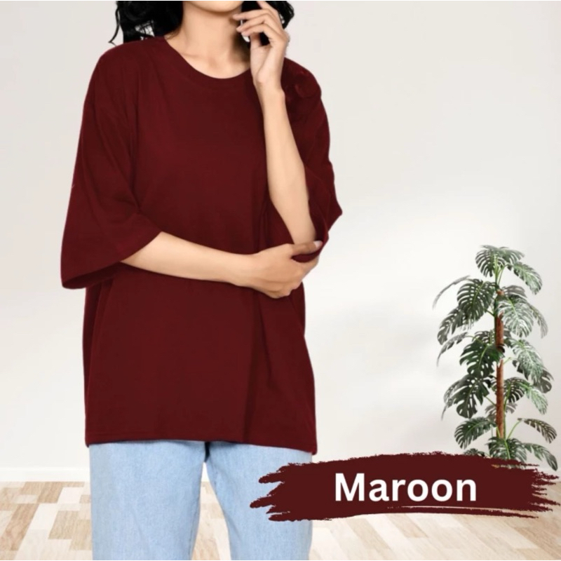 Kaos Jumbo Maroon Plain Cotton Combed 30s