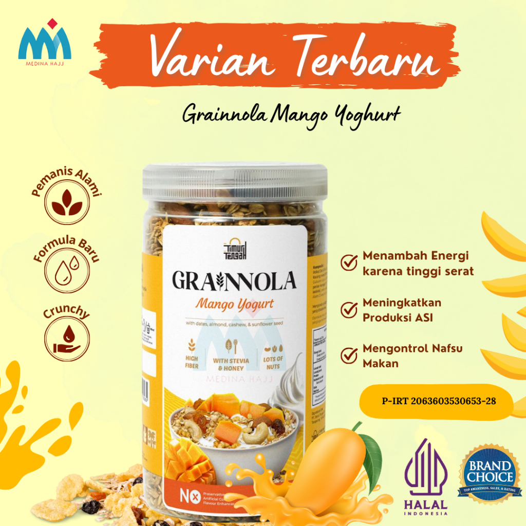 

Grainnola Mango Yoghurt Timur Tengah 500 gr Granola Sereal Cemilan Sehat Almond Mete