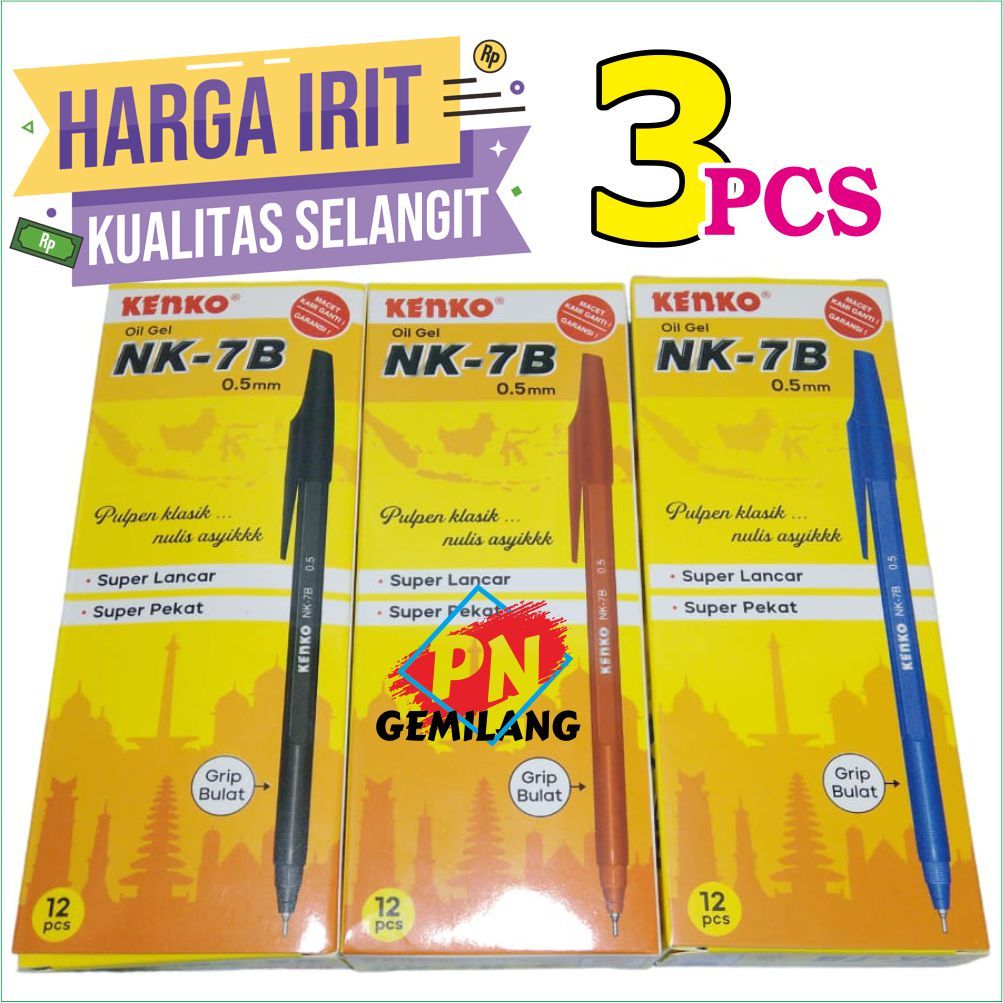 

PULPEN Kenko Oil Gel Pen 0.5mm PEN NK-7B Harga 3 PCS PENA