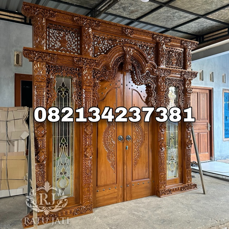 pintu ukir gebyok jepara 3meter jati premium kaca patri