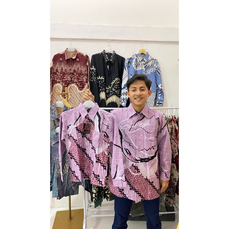 BATIK COUPLE AYAH ANAK / BATIK LENGAN PANJANG / BATIK ANAK / BATIK COTTON WARNA PINK