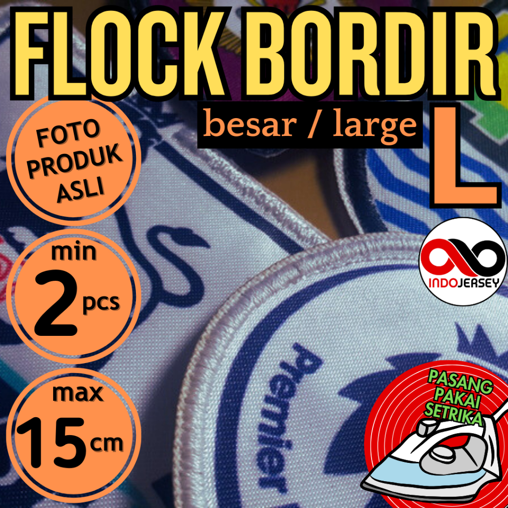 Patch Emblem Custom Logo FLOCK BORDIR BESAR LARGE L (Alternatif Woven)