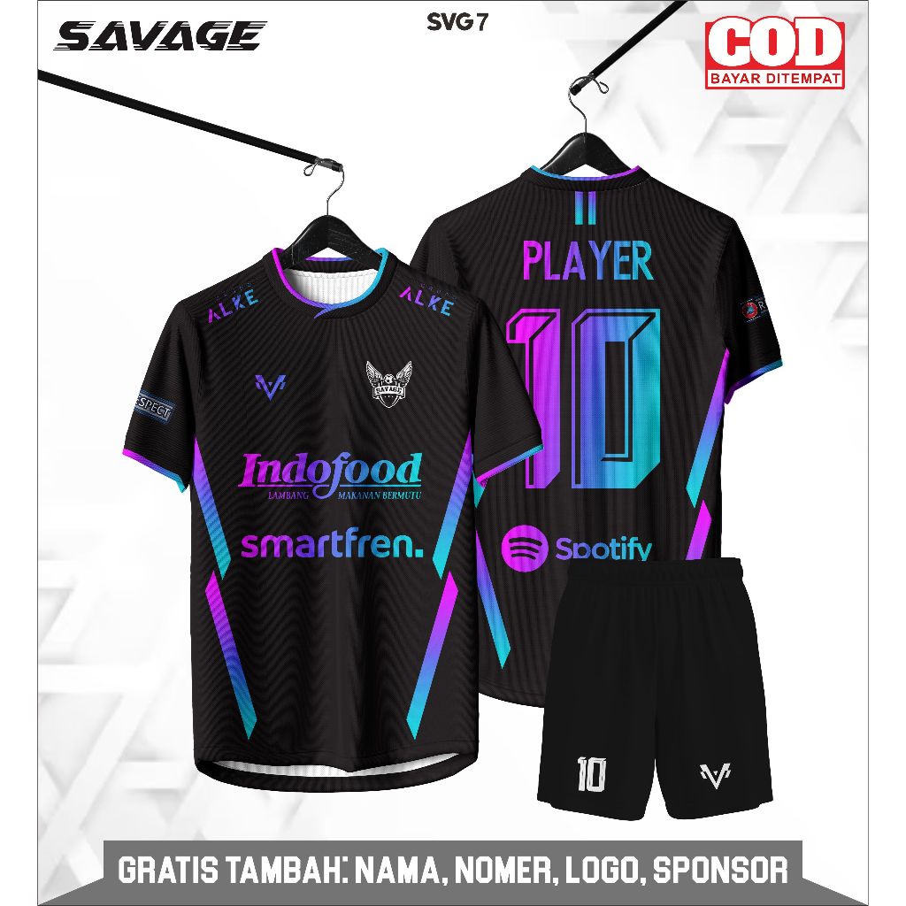 JERSEY FUTSAL FULL PRINTING CUSTOM NAMA DAN NOMOR PUNGGUNG MOTIF HITAM MURAH KEREN