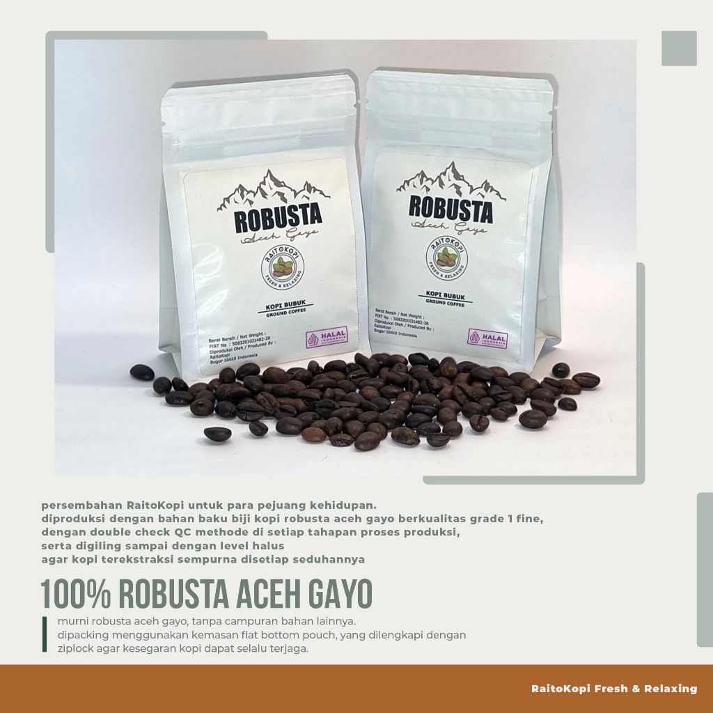 

Kopi Robusta Natural Aceh Gayo - RaitoKopi - Kopi Bubuk 250 gram