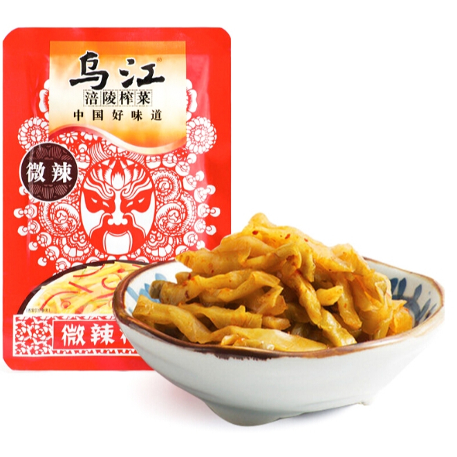 

乌江榨菜80克(微辣)sayur asin umbi sawi rasa pedas(spicy flavor mustard tuber）