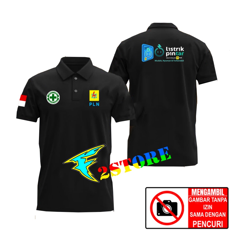 Kaos Baju kerah model Polo LISTRIK PINTAR belakang dan Depan LOGO PLN -  dada logo Safety first Terb