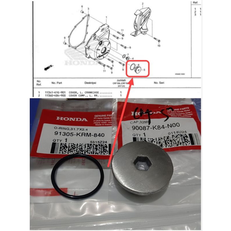 Baut tutup blok magnet crf150, cb150 original 90087K84N00