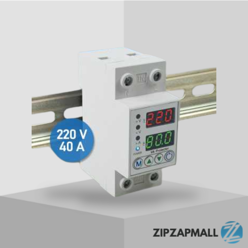 MCB Digital Din Rail Over Voltage Current Protector 220V 40A / Power Meter Monitor Lcd Alat Pengukur