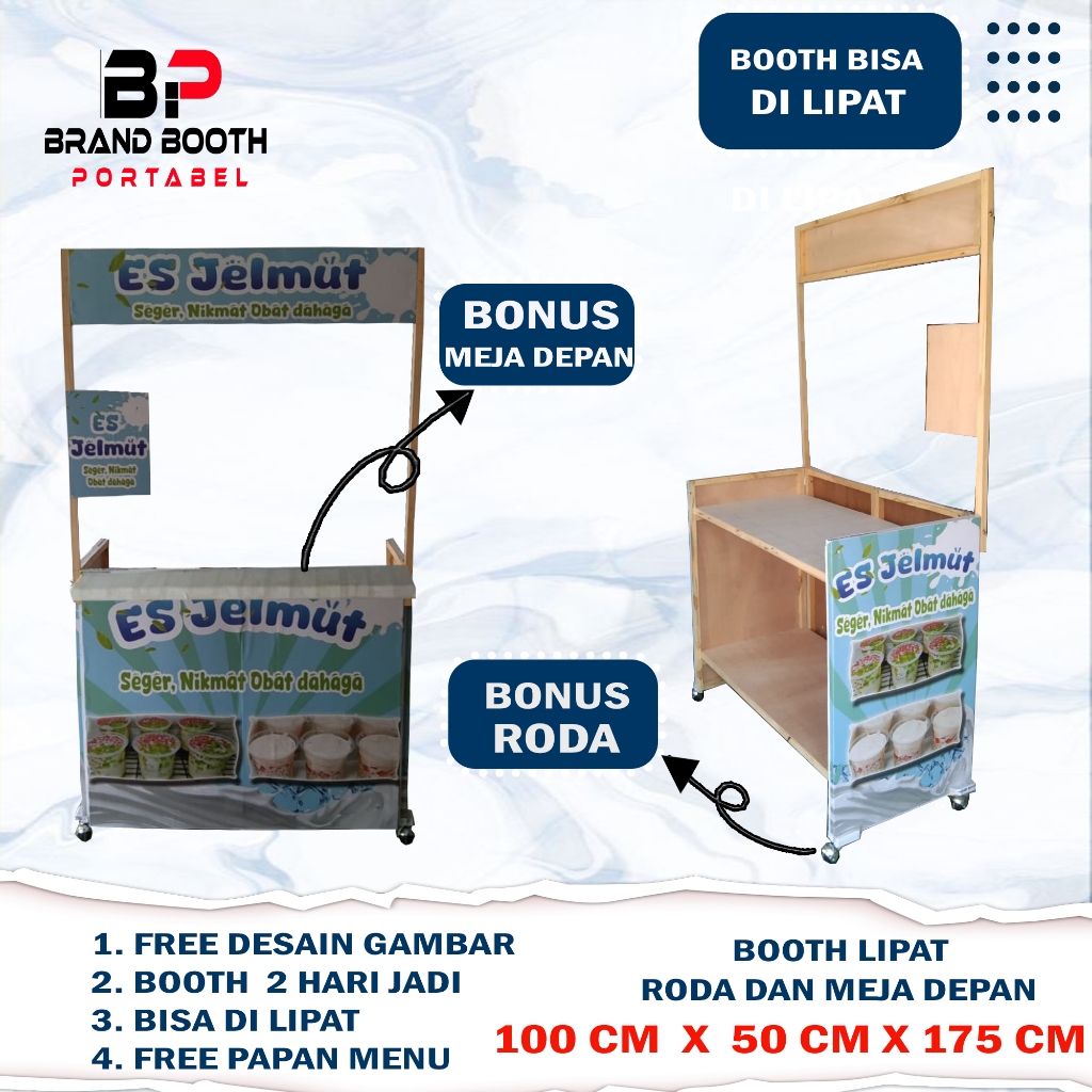 BOOTH RODA/BOOTH RAK DEPAN/100 X 50 X 175 / Gerobak Lipat / Meja Lipat / Standar / Meja Kompor/Booth