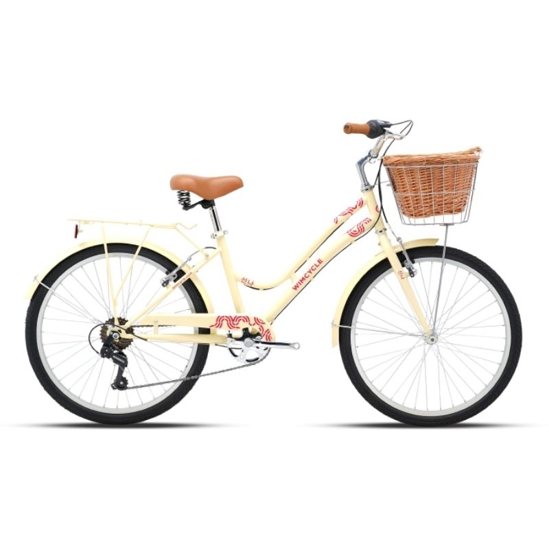 Sepeda keranjang wimcycle WIM CITY SEONNA 24X11 CREAM dan Pink sepeda mini 24 inchi