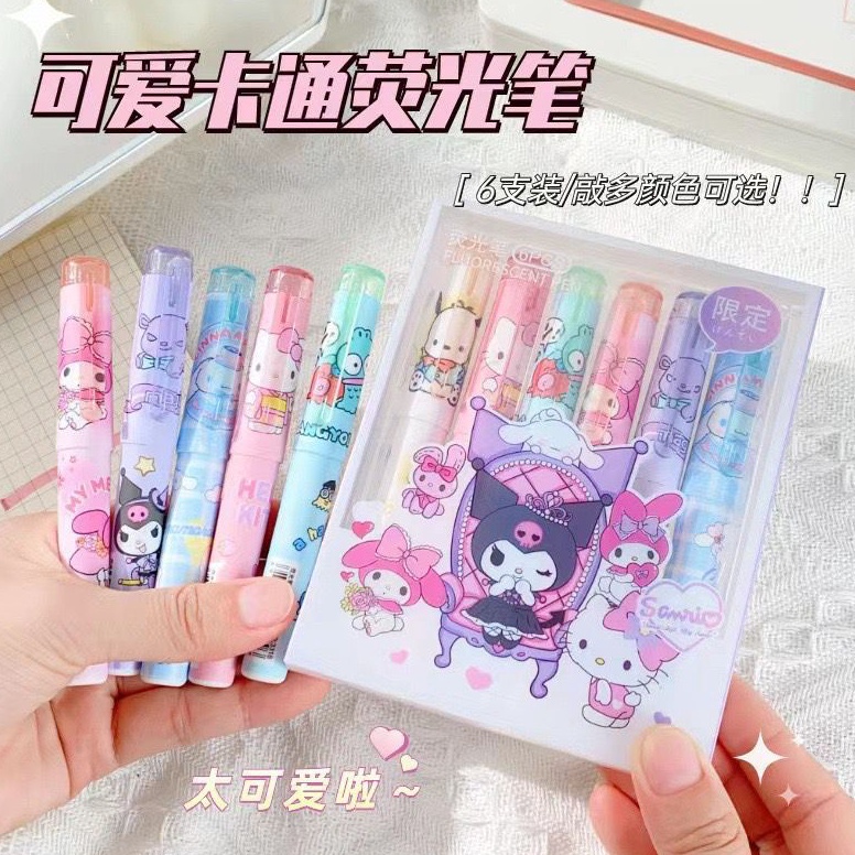 

KODE N22A Set Box isi 6 PCS Stabilo Pen Highlighter SANRIO Set 6 Pcs Warna Warni Stabilo